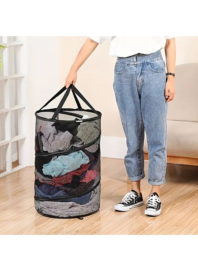 سلة غسيل بوب أب سوداء قابلة للطي وحقيبة تخزين شبكية محمولة لتنظيم المنزل - Image 5