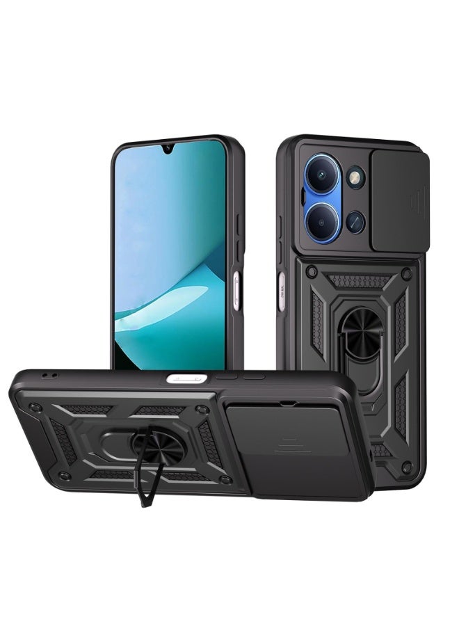 جراب حمايه مقاوم للصدمات وحمايه للكاميرا مزود بدبله معدنيه متوافق مع   Redmi 15C / Poco C85   (اسود)