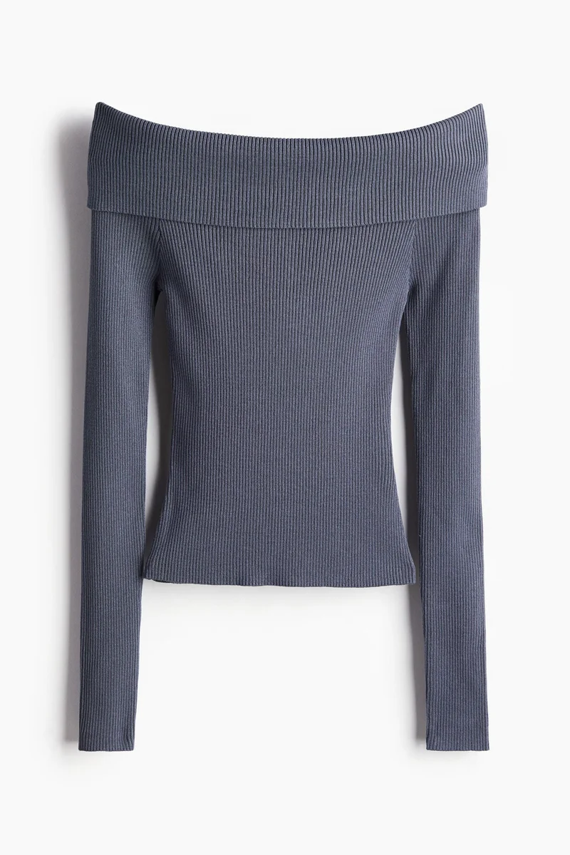 اتش اند ام بلوزة بتصميم مكشوف عند الأكتاف من خامة مرنة