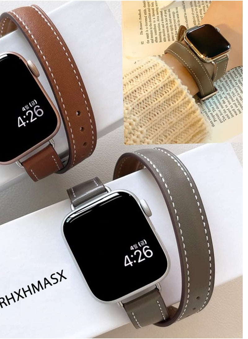 Ofrdncy - Ofrdncy Compatible for Apple Watch Band 49mm 46mm 45mm 44mm 42mm 41mm 40mm 38mm women, Genuine Leather Double Tour Designed Slim Apple Watch Strap for iWatch Ultra 2/1 Series 10 9 8 7 6 5 4 3 2 1 SE - Image 1