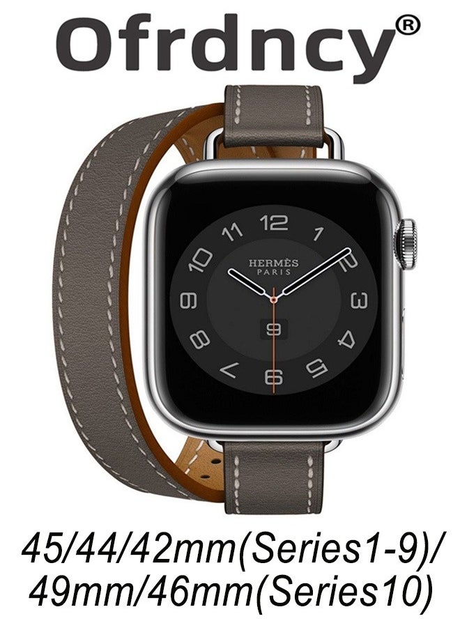 Ofrdncy - Ofrdncy Compatible for Apple Watch Band 49mm 46mm 45mm 44mm 42mm 41mm 40mm 38mm women, Genuine Leather Double Tour Designed Slim Apple Watch Strap for iWatch Ultra 2/1 Series 10 9 8 7 6 5 4 3 2 1 SE - Image 1