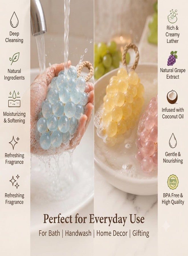 ARTO Grape Shaped Crystal Soap - Decorative Handmade Bathroom Soap Bar - Natural Grape Extract & Coconut Oil for Deep Cleansing & Moisturizing - Elegant Guest Soap & Home Decor Gift (Multicolor) - Image 2