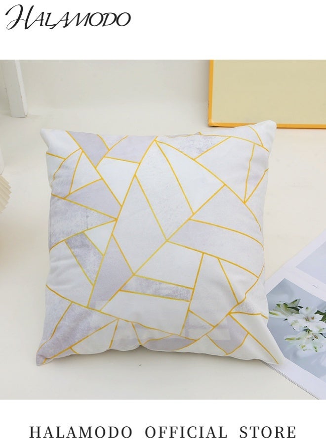 هالامودو غطاء وسادة من القماش الناعم المبطن بخطوط مطبوعة، أبيض/ذهبي، 45×45 سم - Image 5
