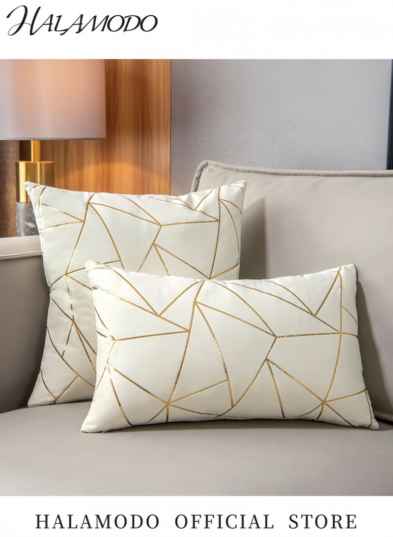 هالامودو غطاء وسادة من القماش الناعم المبطن بخطوط مطبوعة، أبيض/ذهبي، 45×45 سم - Image 2