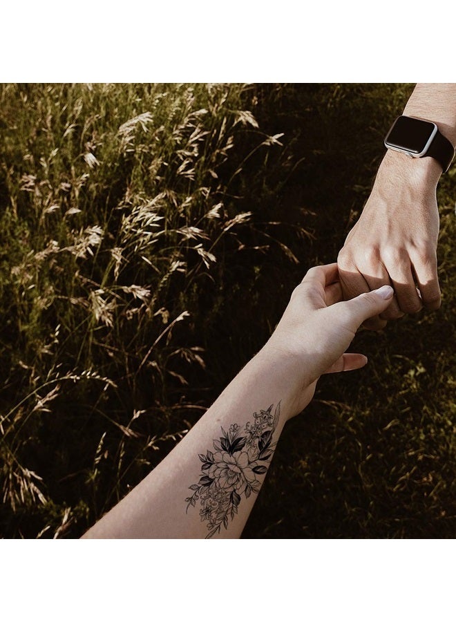 Oottati 10 Sheets Waterproof Temporary Tattoo Stickers 3D Black Branch Rose Peony Flower Girls Blossom Waterproof Arm Leaf Sexy Arm Chains Pattern Perfect for Parties, Events and More - Image 2
