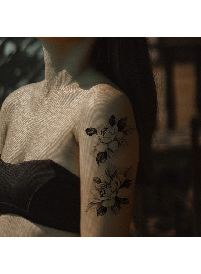 Oottati 10 Sheets Waterproof Temporary Tattoo Stickers 3D Black Branch Rose Peony Flower Girls Blossom Waterproof Arm Leaf Sexy Arm Chains Pattern Perfect for Parties, Events and More - Image 3