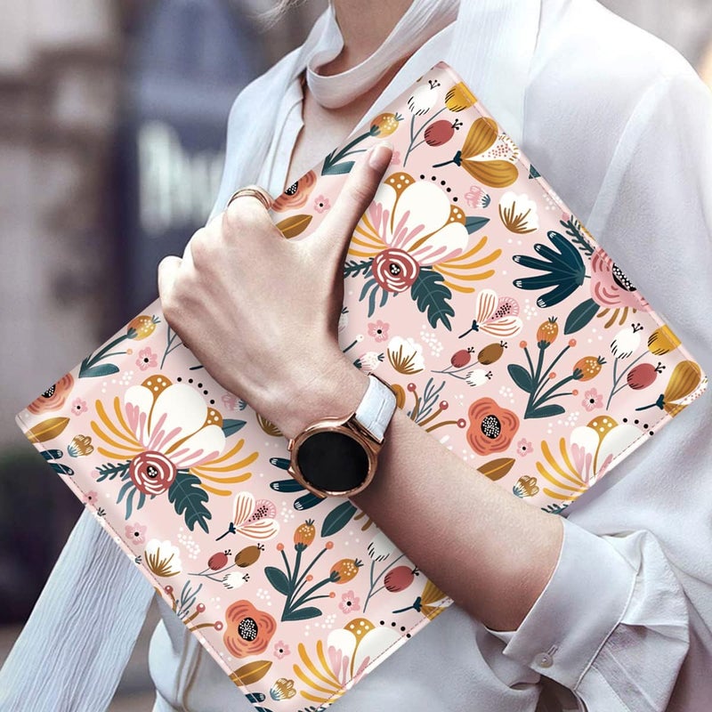 WAVEYU Portfolio Case for Women, Cute Floral Padfolio Cover for Girls, Conference/Resume/Legal Document Organizer with Letter/A4 Size Clipboard Hardboard, Business Card Holders, Pink Flower - Image 4