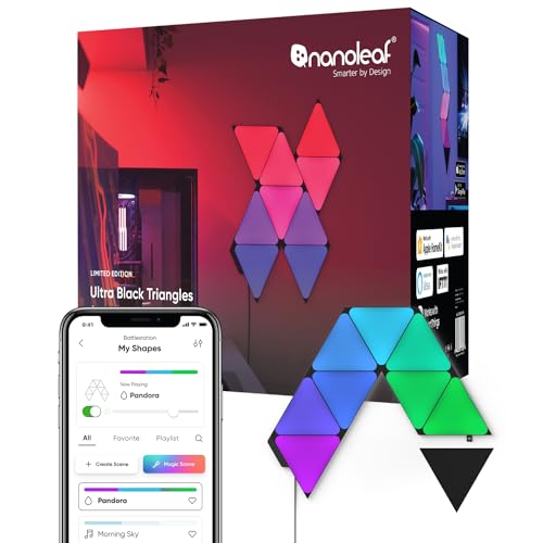 Nanoleaf Shapes Black Triangle LED Wall Lights, Smart RGBW Gaming Lights for Room & Modern Decor, 16M+ Colors with Music Sync, Works with Alexa & Google Assistant, DIY Wall Art (9-Pack Smarter Kit) - Image 1