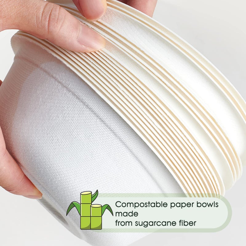 ECOLipak 16 oz Paper Bowls, [150-Pack] Compostable Paper Bowls Bulk, Heavy-duty Disposable Bowls for Hot And Cold Food - Image 3