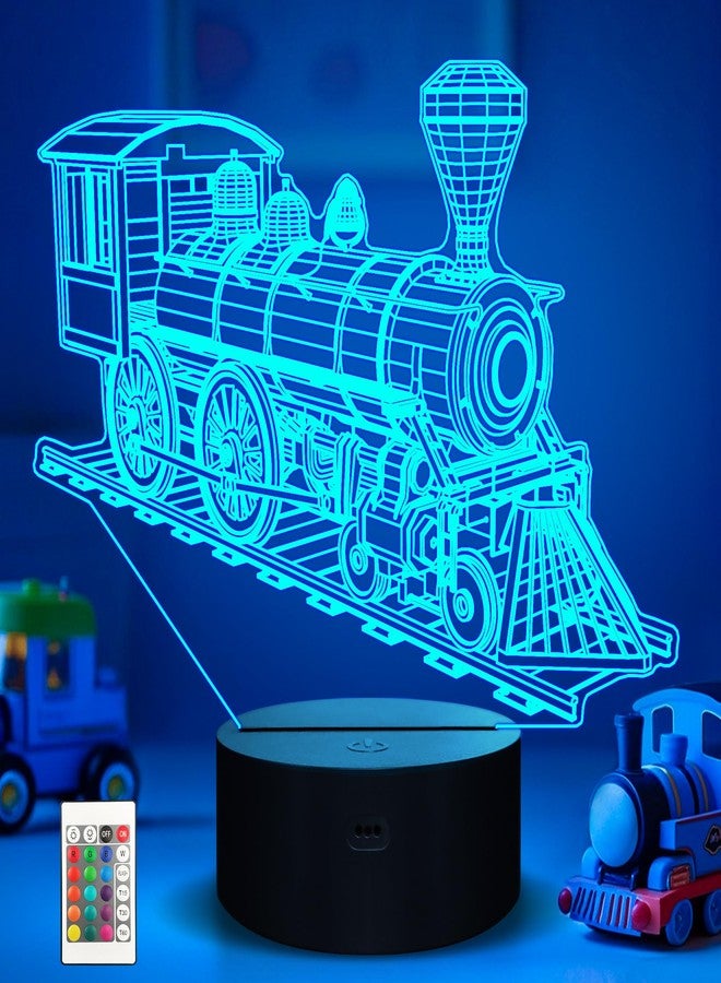 Ammonite Train Night Light, Steam Train 3D Illusion Lamp for Kids, 16 Colors Changing with Remote Control & Timer, Creative Birthday Xmas Gifts for Kids Boys Bedroom Decor - Image 1