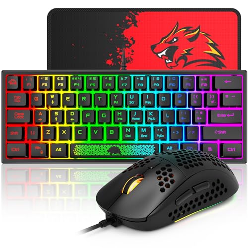 XINMENG 60% Gaming Keyboard and Mouse Combo Small Mini RGB Backlight Mechanical Feeling and Mechanical RGB 6400 DPI Honeycomb Optical Mouse,Gaming Mouse pad for Gamers and Typists Black - Image 1