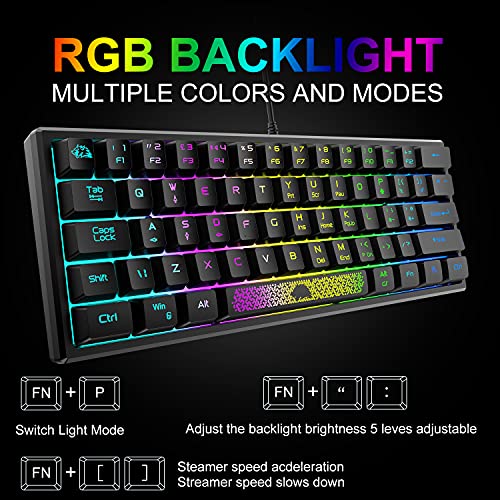 XINMENG 60% Gaming Keyboard and Mouse Combo Small Mini RGB Backlight Mechanical Feeling and Mechanical RGB 6400 DPI Honeycomb Optical Mouse,Gaming Mouse pad for Gamers and Typists Black - Image 3