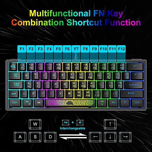 XINMENG 60% Gaming Keyboard and Mouse Combo Small Mini RGB Backlight Mechanical Feeling and Mechanical RGB 6400 DPI Honeycomb Optical Mouse,Gaming Mouse pad for Gamers and Typists Black - Image 2