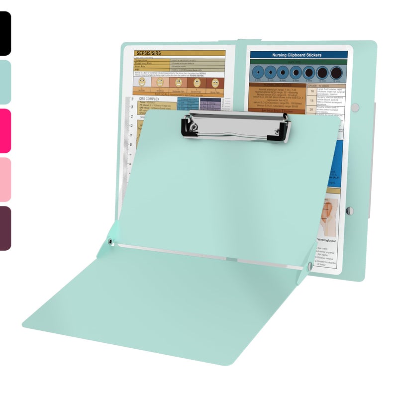 SC Printing World Nursing Clipboard with Nursing and Medical Edition Cheat Sheets Nursing School Essentials - Aluminum Foldable Nurse Clip Boards Essential Accessory for Efficient Patient Care (Mint) - Image 1