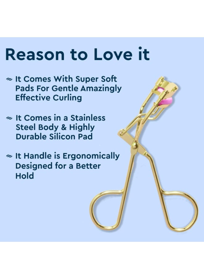 GUBB Eyelash Curler For Women | Creates Eye-Opening & Lifted Lashes | Long-lasting Lash Curls for All Eye Shapes | Get Perfect Curl in 5 Seconds - Gold - Image 3