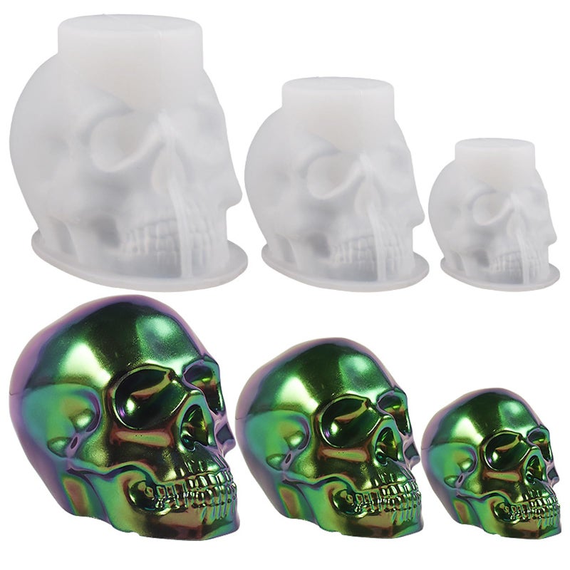 Voaesdk 3D Skull Resin Molds 3 Sizes Silicone Skeleton Epoxy Moulds Skull Head Silicone Mold for Resin CastingDIY Craft Clay Candle Wax Making Halloween Home Decor