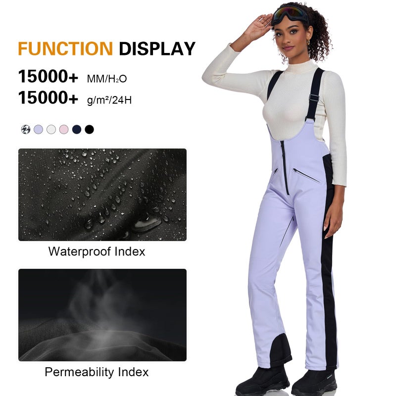 GS SNOWING Women's Snow Bibs Pants Insulated Waterproof Windproof Winter Ski Pants Snowboarding Overalls Purple S - Image 3