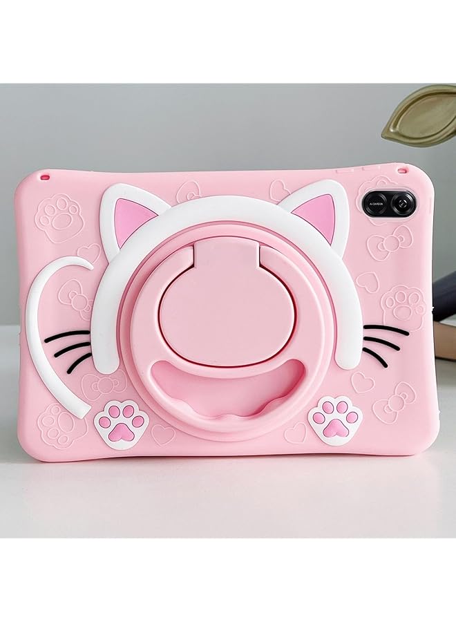 إيروريكس جراب متوافق مع جهاز Honor Pad X9 اللوحي مقاس 11.5 بوصة 2023 جراب لطيف على شكل قطة للأطفال مع مقبض دوار 360 درجة وحامل مضاد للصدمات وقوي وغطاء كمبيوتر لوحي للأطفال باللون الوردي - Image 2