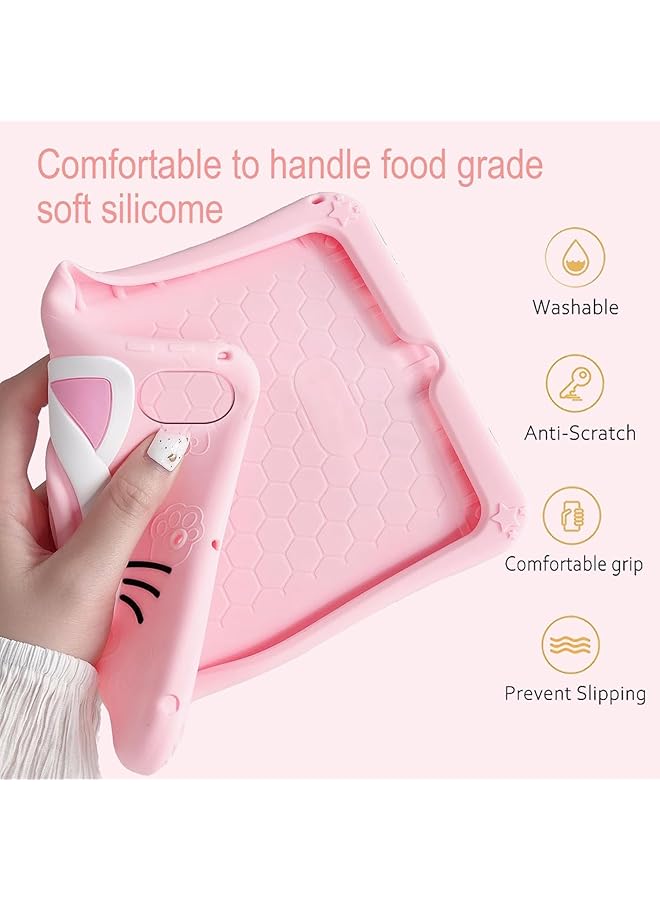 إيروريكس جراب متوافق مع جهاز Honor Pad X9 اللوحي مقاس 11.5 بوصة 2023 جراب لطيف على شكل قطة للأطفال مع مقبض دوار 360 درجة وحامل مضاد للصدمات وقوي وغطاء كمبيوتر لوحي للأطفال باللون الوردي - Image 5