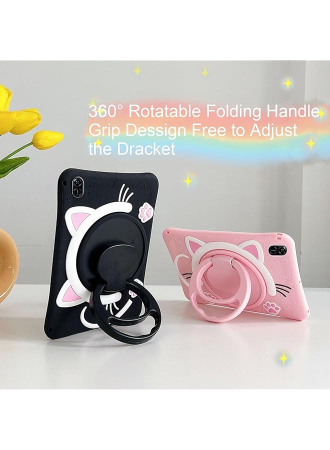 إيروريكس جراب متوافق مع جهاز Honor Pad X9 اللوحي مقاس 11.5 بوصة 2023 جراب لطيف على شكل قطة للأطفال مع مقبض دوار 360 درجة وحامل مضاد للصدمات وقوي وغطاء كمبيوتر لوحي للأطفال باللون الوردي - Image 4