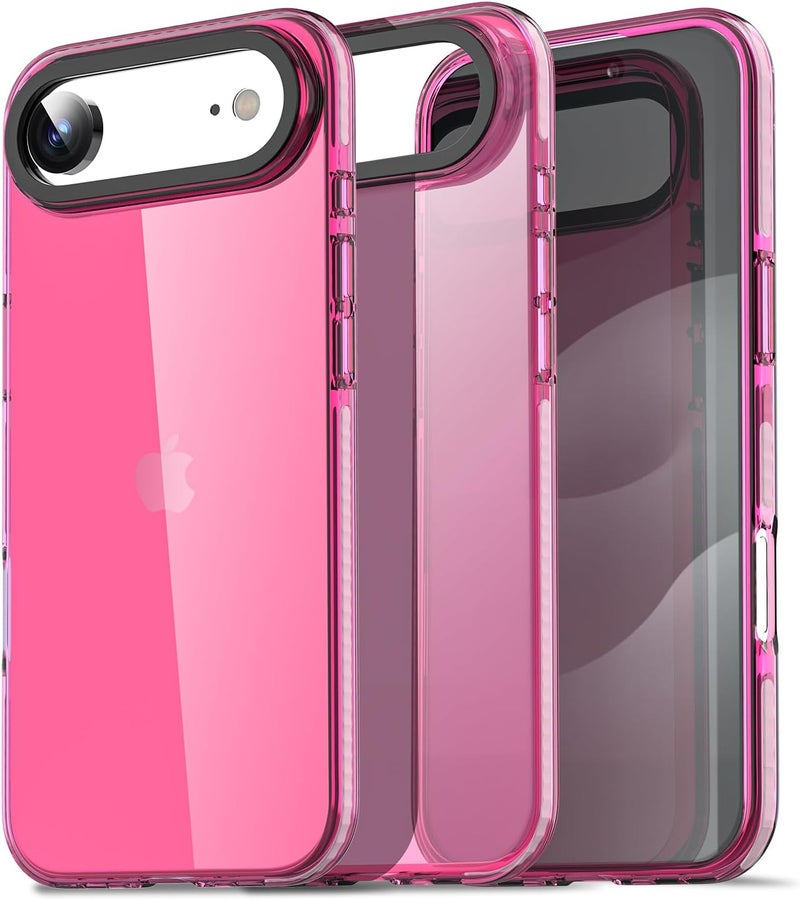 AICase Neon Hot Pink Clear Phone Case for iPhone 17 Air, Trendy Women Girly Aesthetic Preppy Colorful Colored Cute Retro Bright Protective Jelly Aura Cover - Image 1