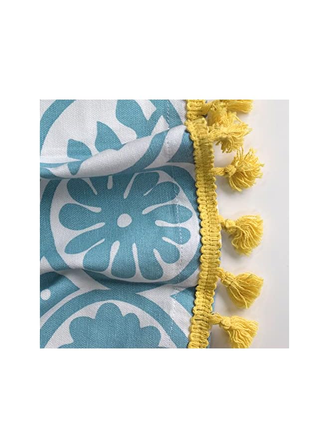 Green Tiger Pure Cotton curtains for Door, 60-65% Room Darkening, Bohemian Tasseled, Geometric Print (Anya: Blue & Yellow) -7 Feet, 1 Piece (Length 213 cm) - with Back Tab - Image 4