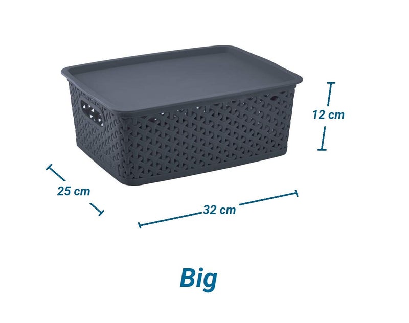 Nabhya Combo Of 4 Multi-Size Multipurpose Basket Storage Premium Plastic With LID Storage Basket Storage Basket (4 Piece Set, Navy) - Image 4