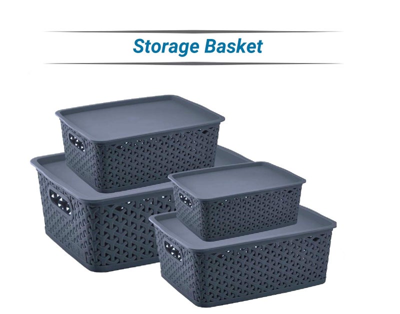 Nabhya Combo Of 4 Multi-Size Multipurpose Basket Storage Premium Plastic With LID Storage Basket Storage Basket (4 Piece Set, Navy) - Image 3
