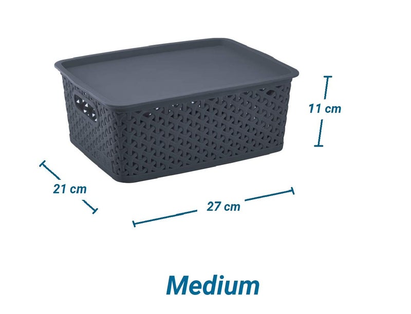 Nabhya Combo Of 4 Multi-Size Multipurpose Basket Storage Premium Plastic With LID Storage Basket Storage Basket (4 Piece Set, Navy) - Image 5