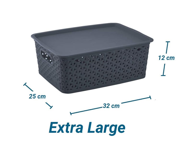 Nabhya Combo Of 4 Multi-Size Multipurpose Basket Storage Premium Plastic With LID Storage Basket Storage Basket (4 Piece Set, Navy) - Image 2