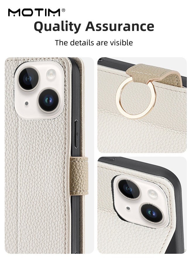 Motim - iPhone 15 Plus Case with Lanyard Strap and Card Holder, Protective Crossbody Wallet Leather Handbag Purse Protective Case with Kickstand, Make Up Mirror Cover Phone Case - Image 1