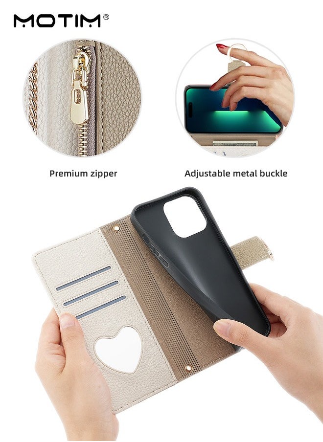 Motim - iPhone 15 Plus Case with Lanyard Strap and Card Holder, Protective Crossbody Wallet Leather Handbag Purse Protective Case with Kickstand, Make Up Mirror Cover Phone Case - Image 1