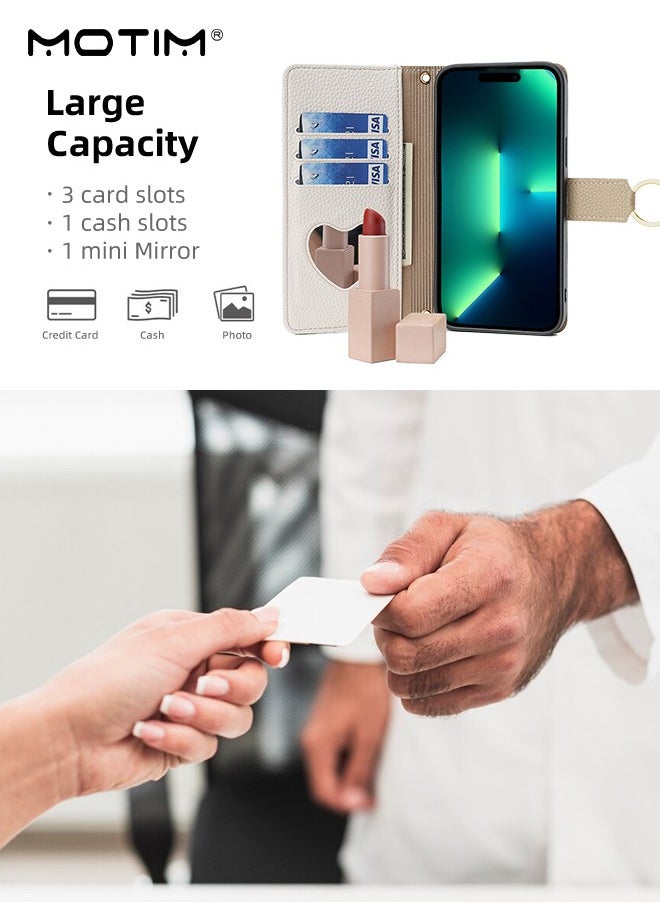 Motim - iPhone 15 Plus Case with Lanyard Strap and Card Holder, Protective Crossbody Wallet Leather Handbag Purse Protective Case with Kickstand, Make Up Mirror Cover Phone Case - Image 1