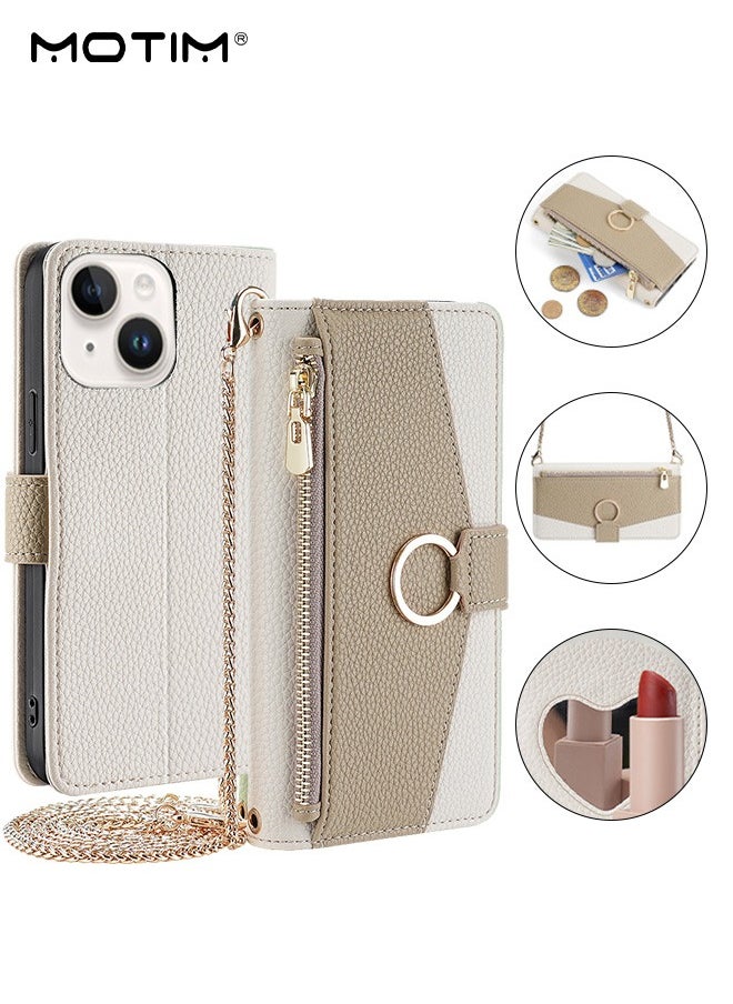Motim - iPhone 15 Plus Case with Lanyard Strap and Card Holder, Protective Crossbody Wallet Leather Handbag Purse Protective Case with Kickstand, Make Up Mirror Cover Phone Case - Image 1