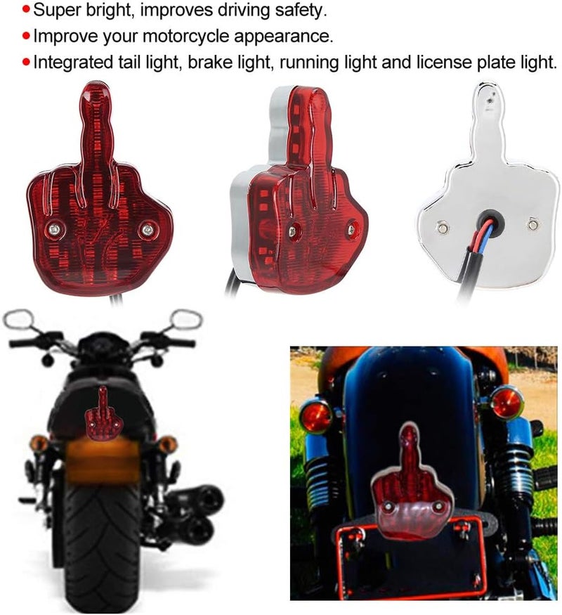 woobles Brake Tail Running Light, 12V LED Motorcycle Taillight Rear Brake Lamp Unique Middle Finger Styling - Image 2
