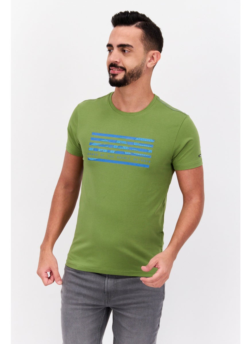 GAS Men  Crew Neck Short Sleeve Graphic Print T-Shirt, Olive  - Image 1