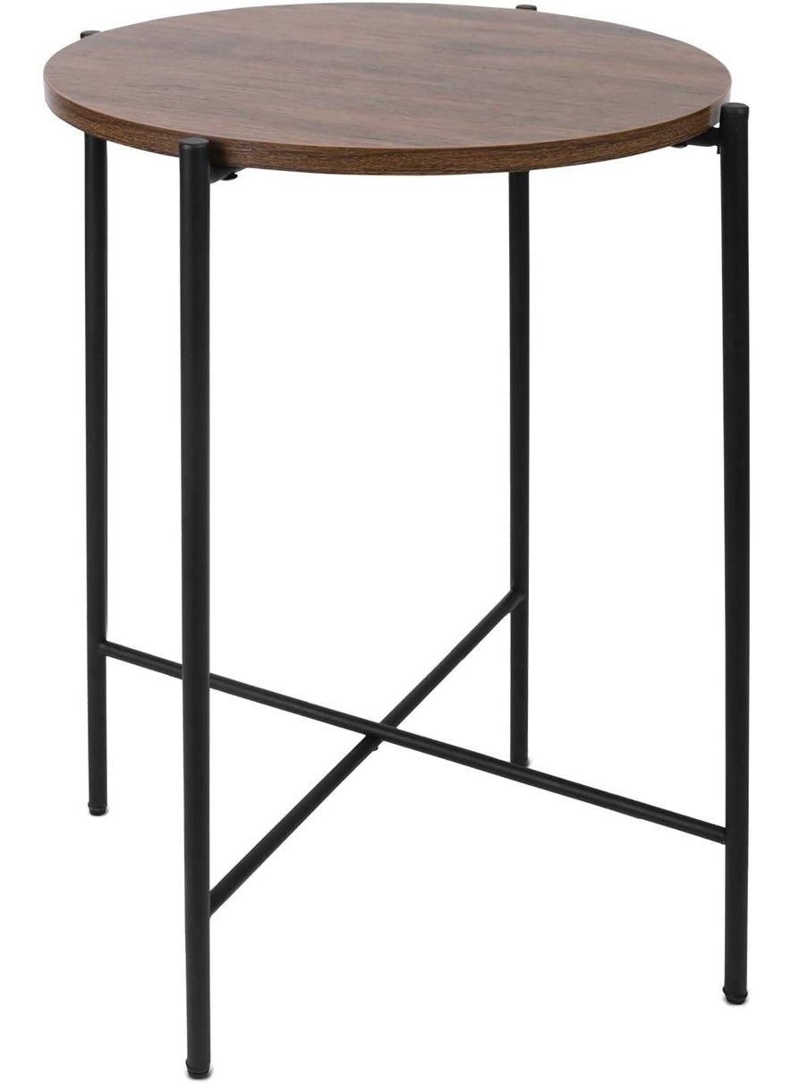 INDIAN DECOR INDIAN DECOR 48138 Round End TablesMoncot Small End Table MDF Walnut Color TopMetal Frame Black Color Tall End Table for Bed RoomCoffee Tea End Table for Living Room Walnut Black  - Image 1