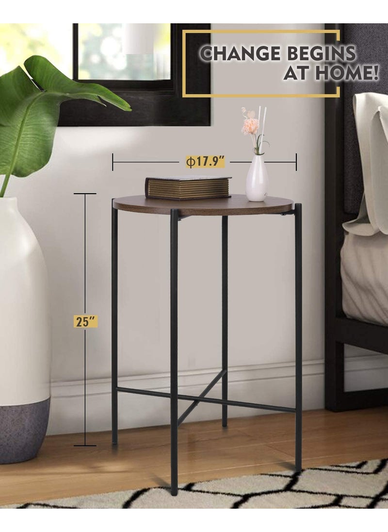 INDIAN DECOR INDIAN DECOR 48138 Round End TablesMoncot Small End Table MDF Walnut Color TopMetal Frame Black Color Tall End Table for Bed RoomCoffee Tea End Table for Living Room Walnut Black  - Image 2