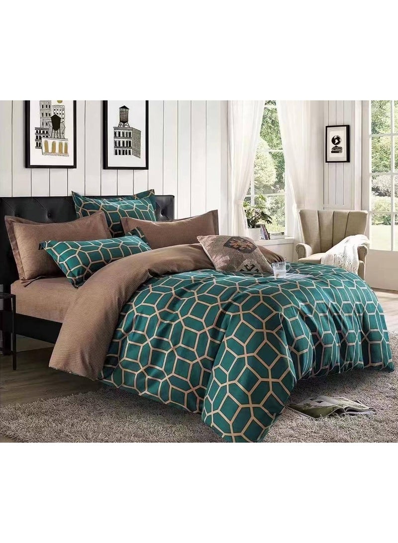 طقم مفروشات فاخر بحجم كينج مكون من 6 قطع - تصميم بسيط، غطاء لحاف 220×240 سم مع شرشف مطاطي و4 أغطية وسائد