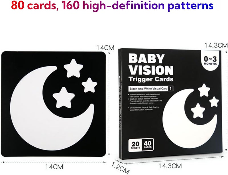 JDLYEVER Baby Vision Trigger Cards, 80 Double-Sided Visual Stimulation Cards for Infants Aged 0-36 Months, Black & White Early Education Cards for Newborn Visual Development & Sensory Growth, 14x14cm - Image 4