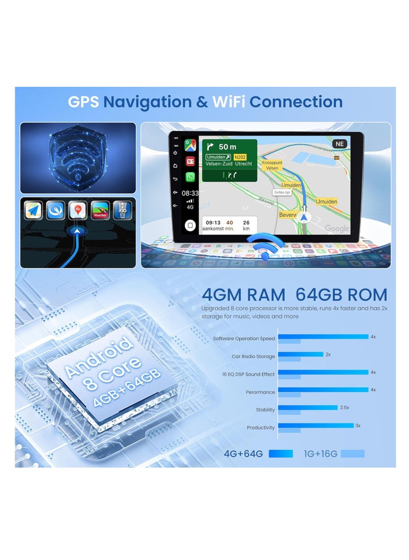 8 Core 4+64G Android Car Radio for Honda CRV 1997-2001 with Wireless Carplay Android Auto Car Stereo, 9’’ Touch Screen Head Unit Mirror Link GPS WiFi Bluetooth FM RDS DSP AHD Backup Camera SWC MIC
