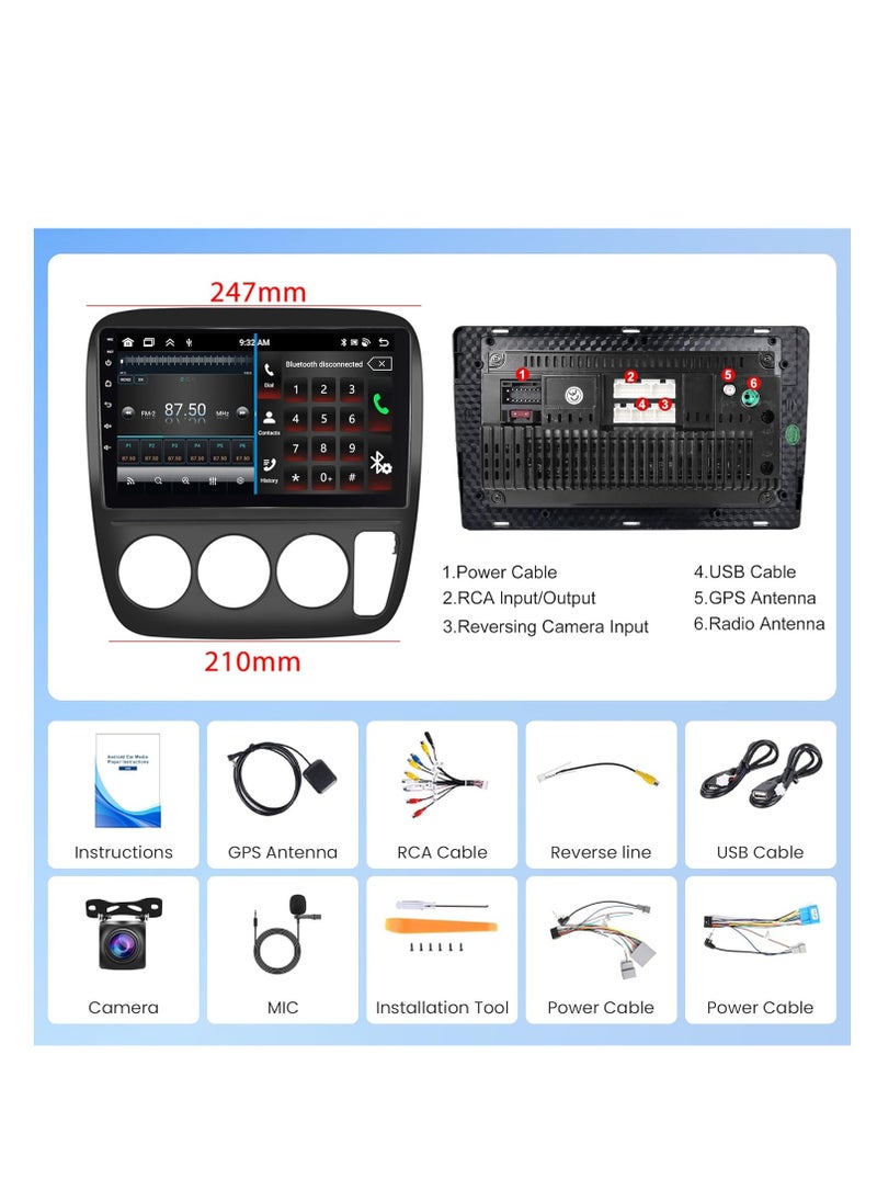 8 Core 4+64G Android Car Radio for Honda CRV 1997-2001 with Wireless Carplay Android Auto Car Stereo, 9’’ Touch Screen Head Unit Mirror Link GPS WiFi Bluetooth FM RDS DSP AHD Backup Camera SWC MIC