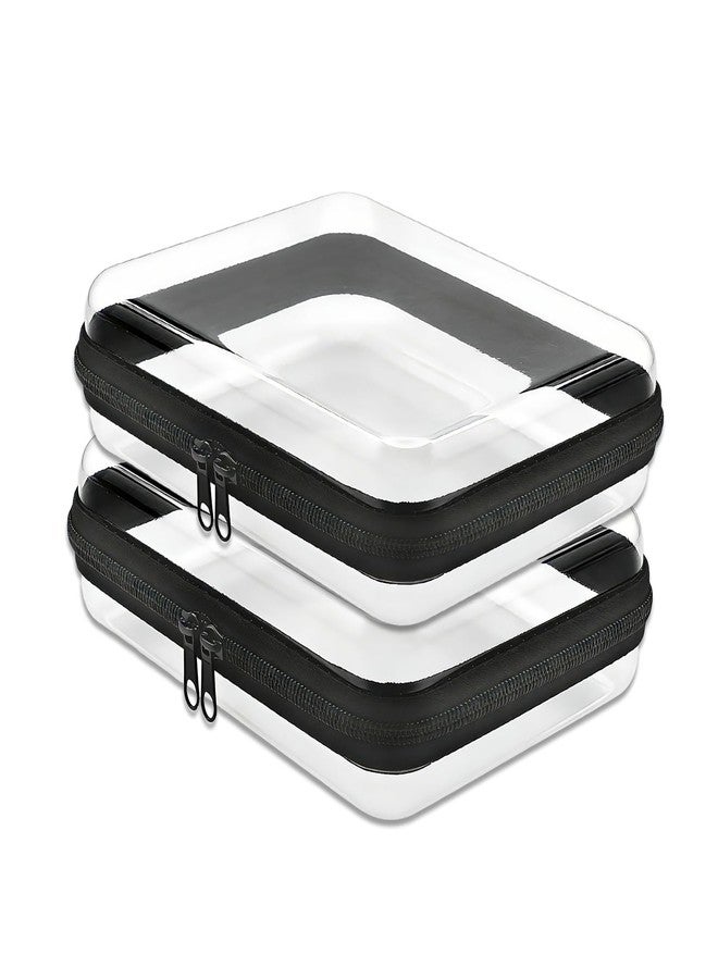 Pesilo Clear Hard Shell Zipper Case, 2 Pcs Clear Waterproof Cosmetic Bag with Double Zippers, Transparent Charging Cables Storage Organizer Bins, Portable Plastic Travel Organizer Box Sketch Supplies - Image 1