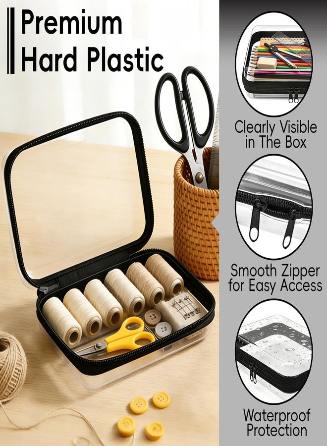 Pesilo Clear Hard Shell Zipper Case, 2 Pcs Clear Waterproof Cosmetic Bag with Double Zippers, Transparent Charging Cables Storage Organizer Bins, Portable Plastic Travel Organizer Box Sketch Supplies - Image 3