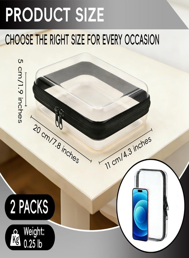 Pesilo Clear Hard Shell Zipper Case, 2 Pcs Clear Waterproof Cosmetic Bag with Double Zippers, Transparent Charging Cables Storage Organizer Bins, Portable Plastic Travel Organizer Box Sketch Supplies - Image 2