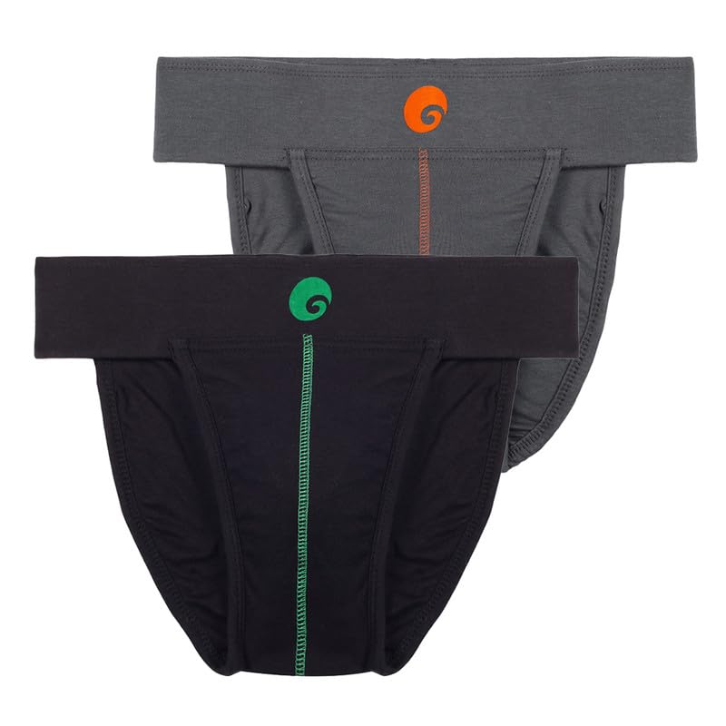 omtex Men's Athletic Neo Cotton Stretchable Supporter Back Covered with Cup Pocket, Ideal for Workout and Sports Quick Dry Moisture Wicking Underwear (Pack of 2), Black-Grey, Medium - Image 1