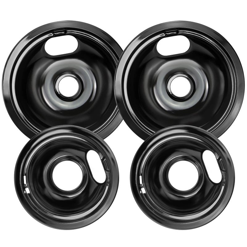 W10290350 W10290353 Porcelain Burner Drip Pan Bowls by Blutoget Fit for Whirlpool Electric Range Stove Pans 2 Pack 8Inch and 2 Pack 6Inch PansBlack PorcelainW10288051 Electric Stove Drip Pans
