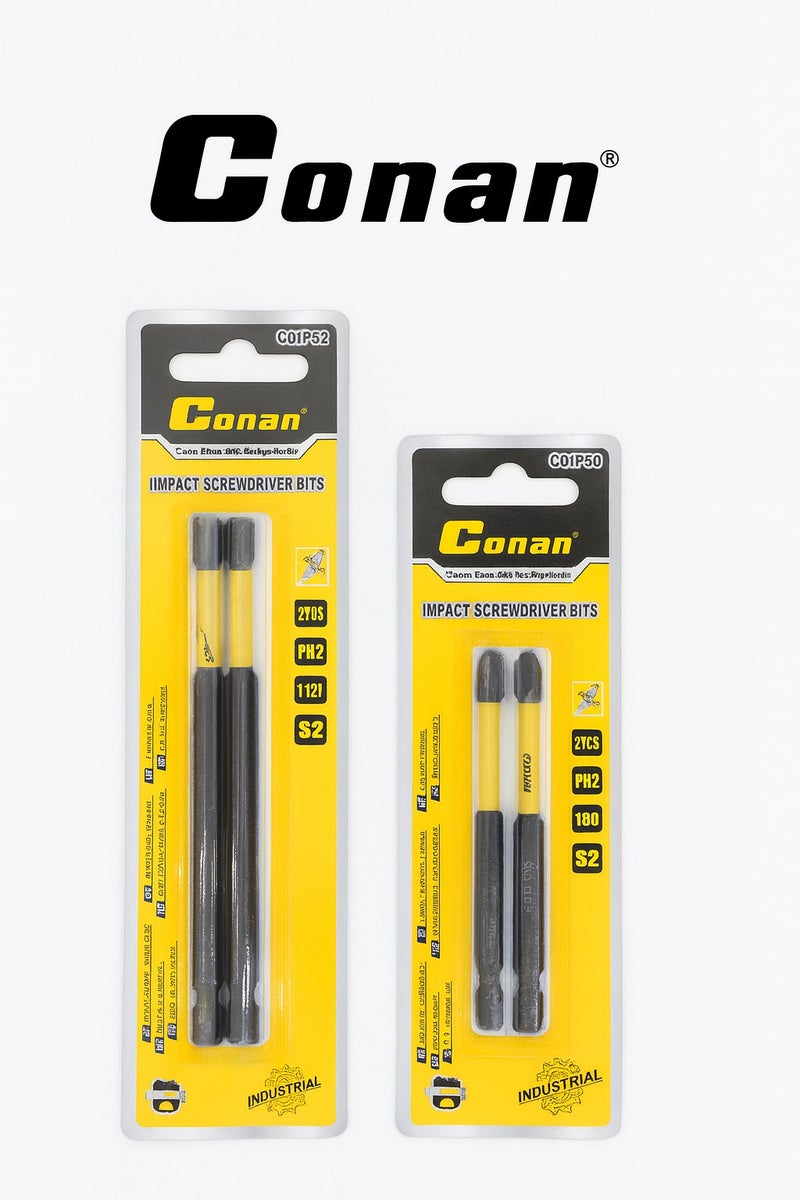 Conan Professional Phillips Screwdriver Bit Set, 2 Pieces, Sizes L127 & L90 mm, PH2 Head, Industrial-Grade S2 Steel, Model COIP12 & COIP90 - Image 1