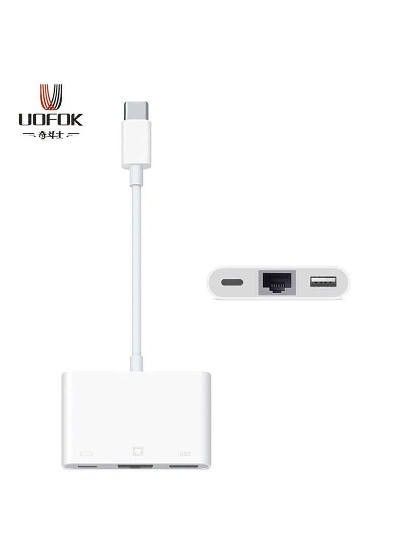 Generic 3-in-1 USB-C to RJ45 Ethernet Adapter with PD Charging OTG 