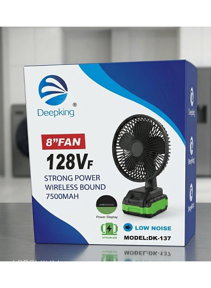 Deepking Portable High-Power Rechargeable Metal Fan with 128V ,7500MAH Lithium Battery – Industrial-Grade Cordless Fan for Indoor & Outdoor Use, Strong Airflow, Adjustable Speed, Quiet Operation – Ideal for Camping, Garage, Workshop, Travel, Emergency - Image 5